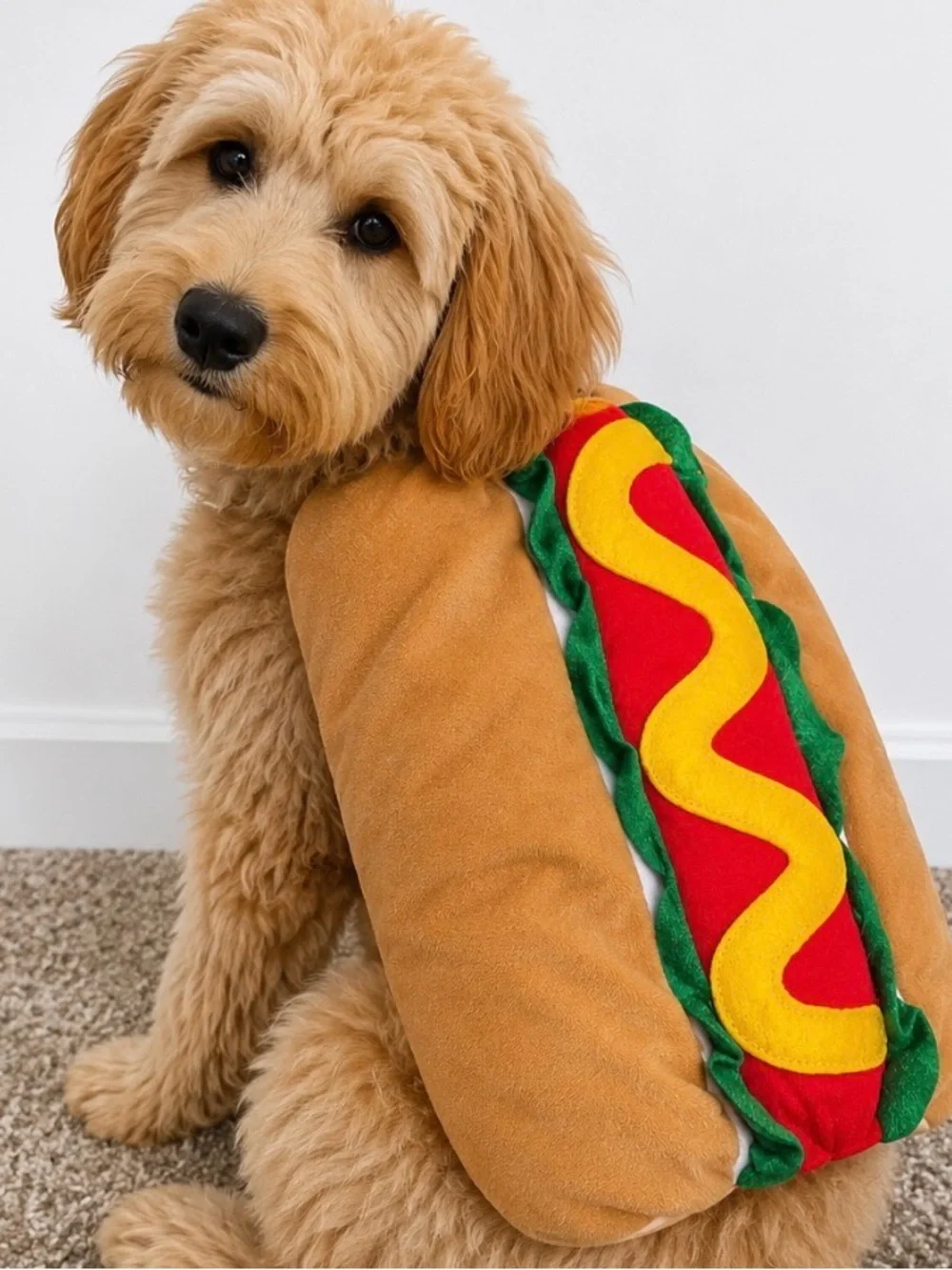 Dog Hot Dog Costume Halloween Pet Costume 3/D plush pet dress up SZ Medium